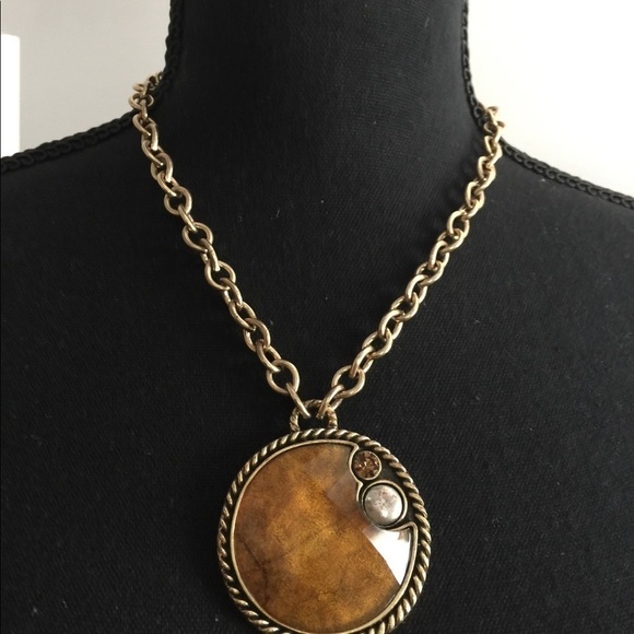 Handcrafted Burnished Gold 3D Pendant Necklace - Picture 7 of 11